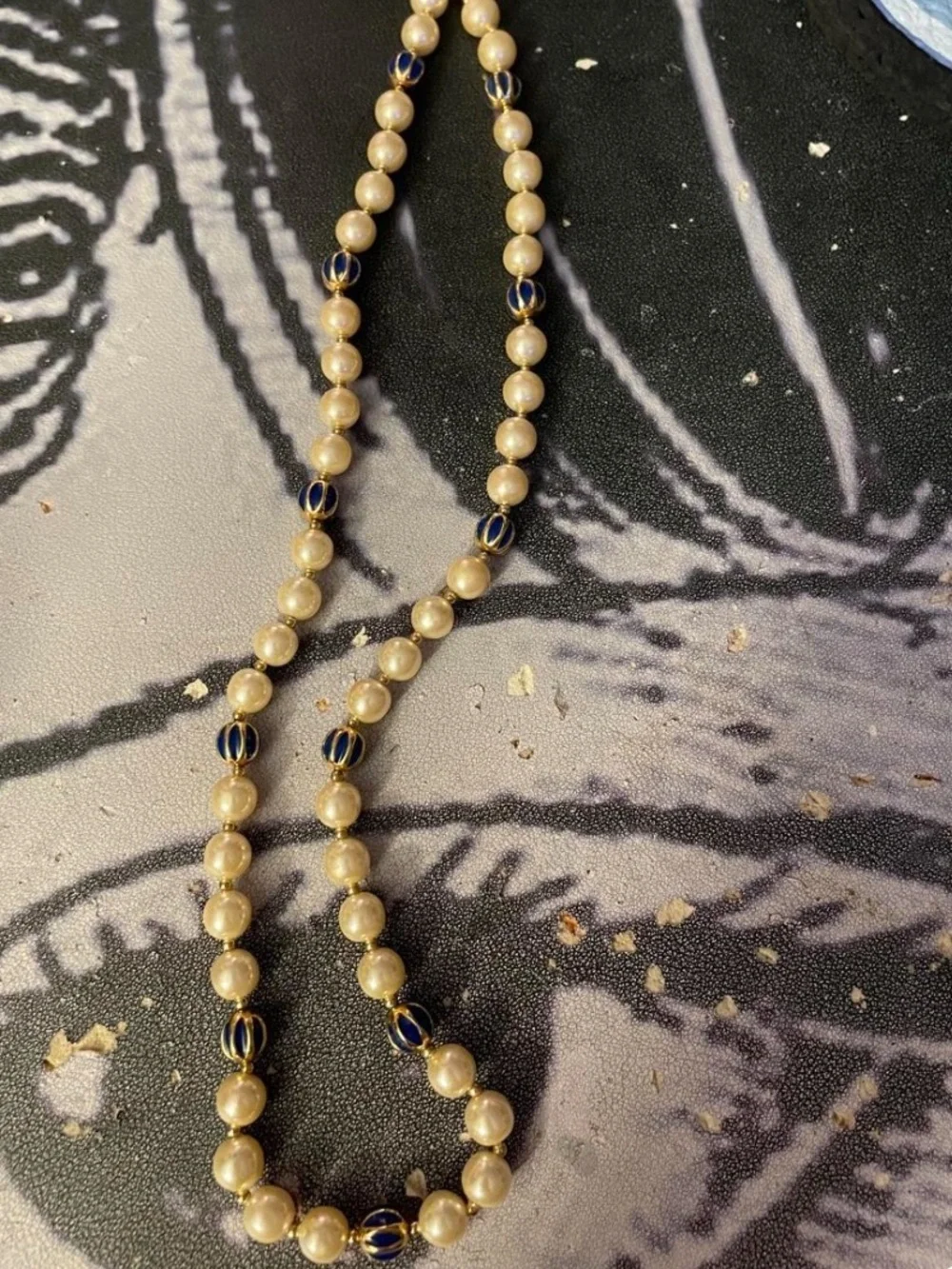 Napier Cream Pearl Bead Necklace with Navy Accents